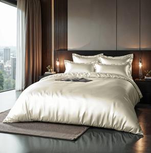 RoyalTextile - Glossy Dekbedovertrek - Creme - Satijn - 200 x 220