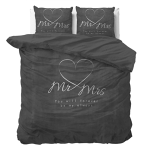 RoyalTextile - Mr And Mrs Heart Dekbedovertrek - Antraciet - 240 x 220