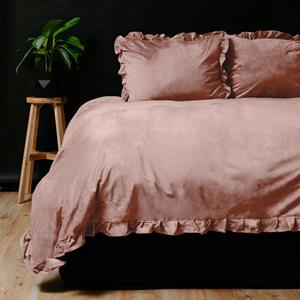RoyalTextile - Velvet Ruffles Dekbedovertrek - Oud Roze - 140 x 220
