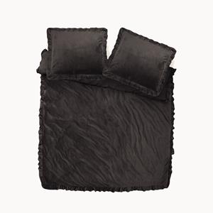 RoyalTextile - Velvet Ruffles Dekbedovertrek - Zwart - 140 x 220