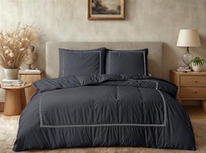 RoyalTextile - Brata Dekbedovertrek - Zwart/Grijs - Zwart 140 x 200/260