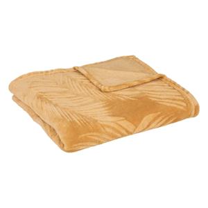 Atmosphera Plaid/bank deken Zoa - okergeel - 125 x 150 cm - polyester fleece - Leafs motief -