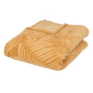Atmosphera Plaid/bank deken Zoa - okergeel - 180 x 230 cm - polyester fleece - Leafs motief -