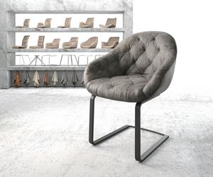 DELIFE Schwingstuhl Gaio-Flex Grau Antik Freischwinger flach Schwarz