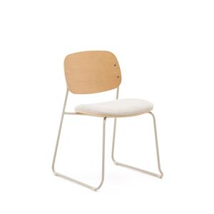 Kave Home Eetkamerstoel Meli Hout en chenille - Beige