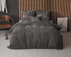 RoyalTextile - Mr And Mrs Heart Dekbedovertrek - Antraciet - 140 x 220
