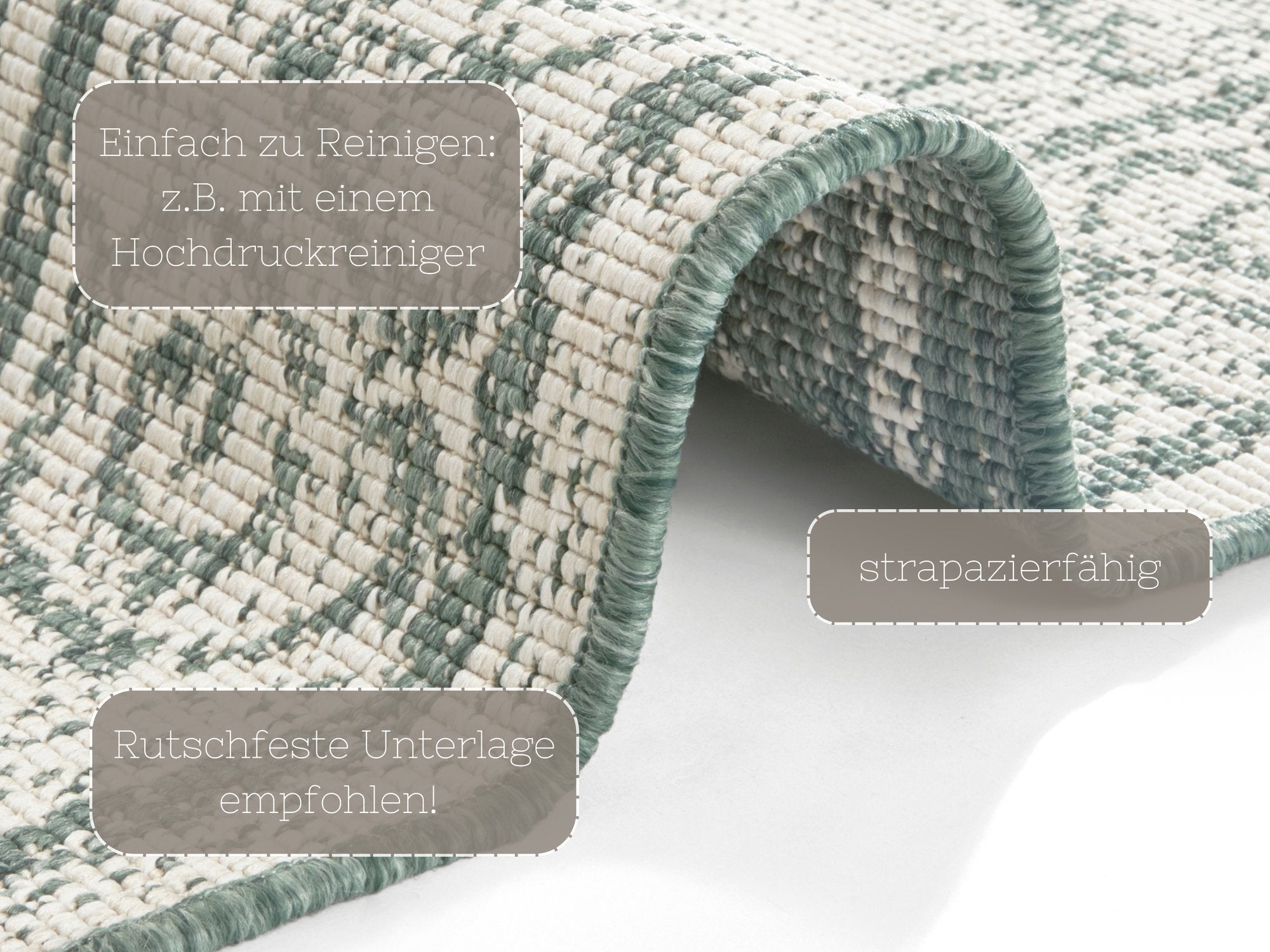 Hanse Home  Reversible carpet Cebu green cream - 80x150 cm