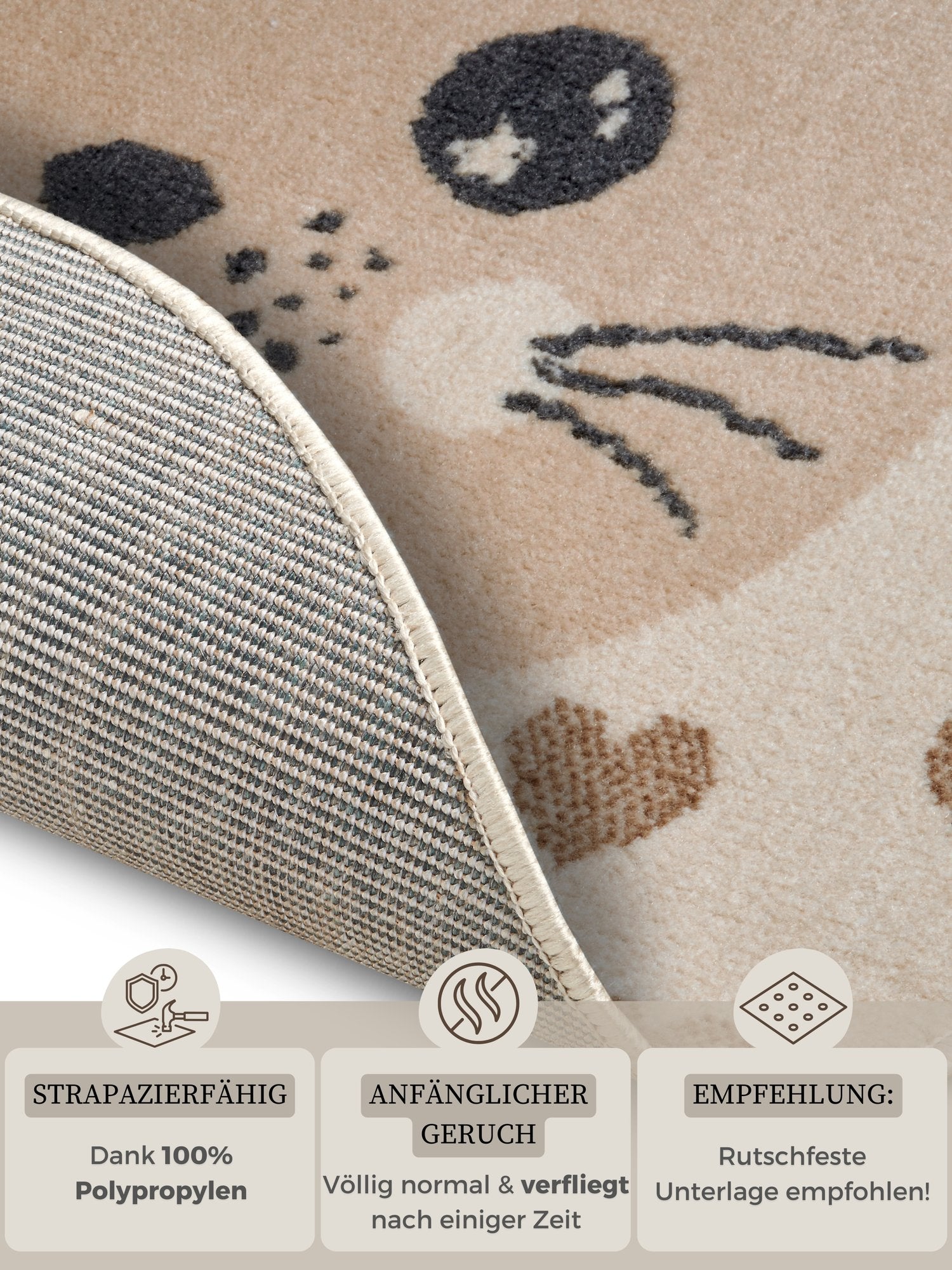 Hanse Home  Adventures children's carpet Round Cat Cream Beige - 140 cm