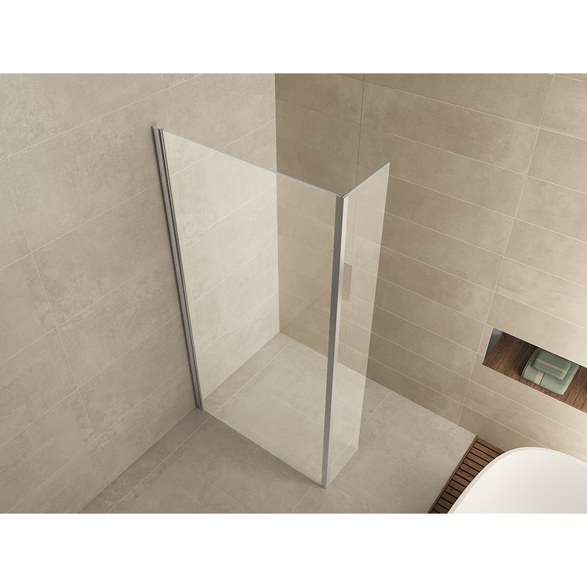 Wiesbaden Comfort Zijwand met Hoekprofiel - 300x2000x10mm - NANO - Helder Glas/Chroom