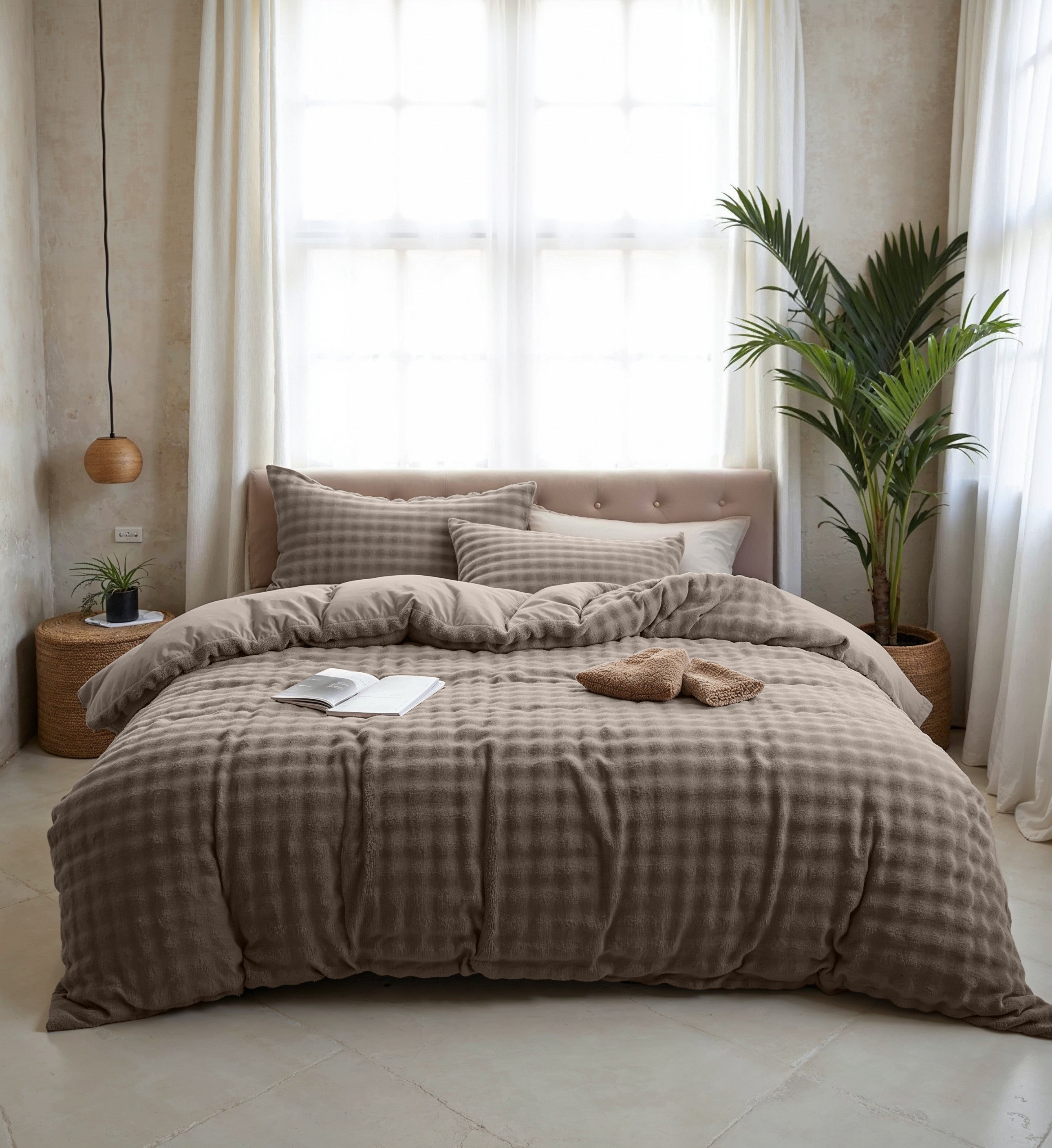 RoyalTextile - Pom Pom Dekbedovertrek - Taupe - 140 x 220
