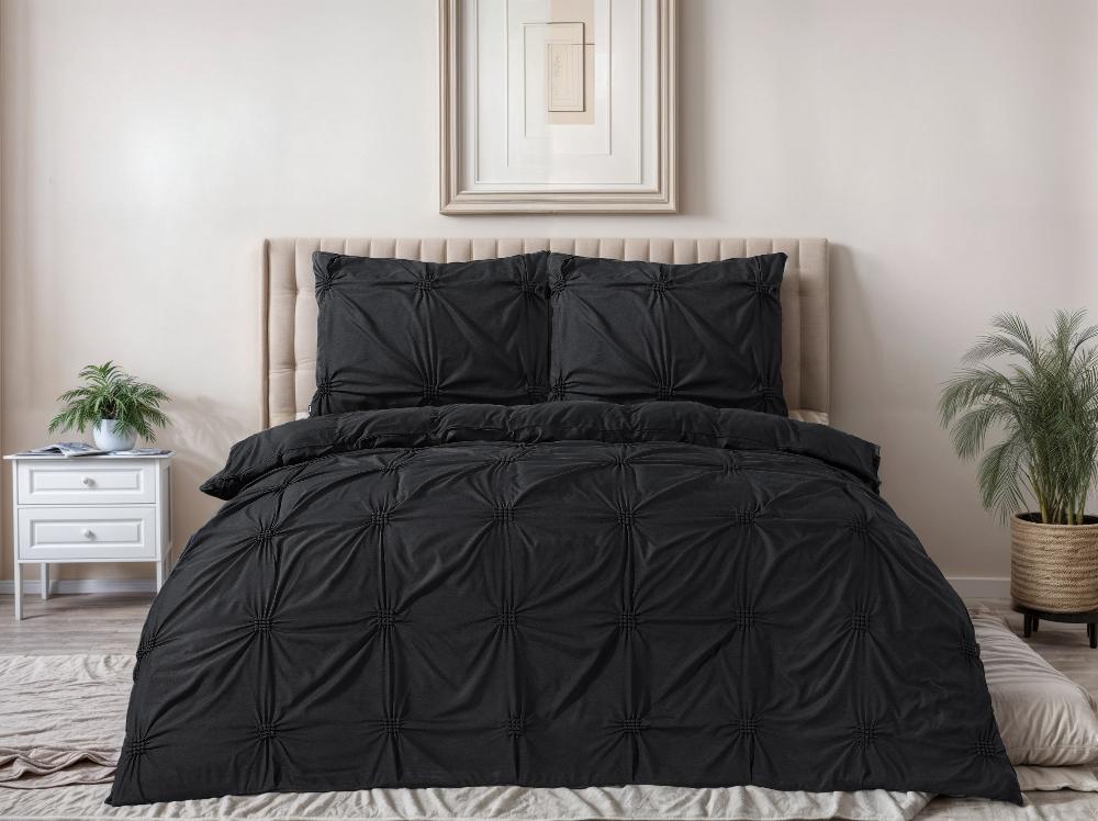 RoyalTextile - Punch Pintuck Dekbedovertrek Micropercal - Zwart - 240 x 220