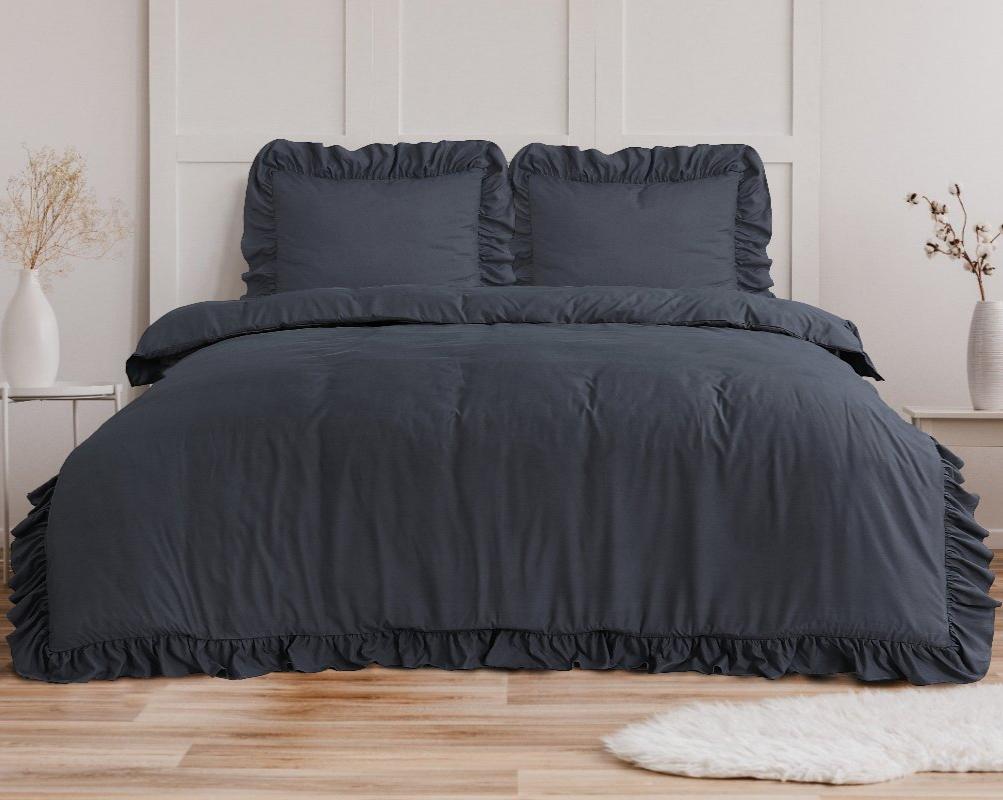 RoyalTextile - Ruffles Antraciet Dekbedovertrek - Micropercal - 240 x 220