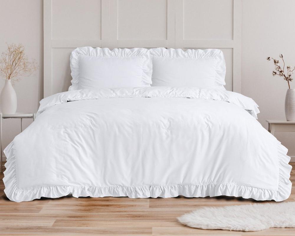 RoyalTextile - Ruffles Dekbedovertrek Micropercal - Wit - 240 x 220