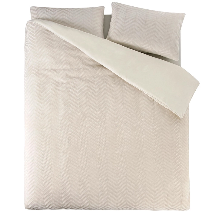 OEKO-TEX Teddy Dekbedovertrek Visgraatpatroon Beige-2-persoons (200 x 200/220 cm)