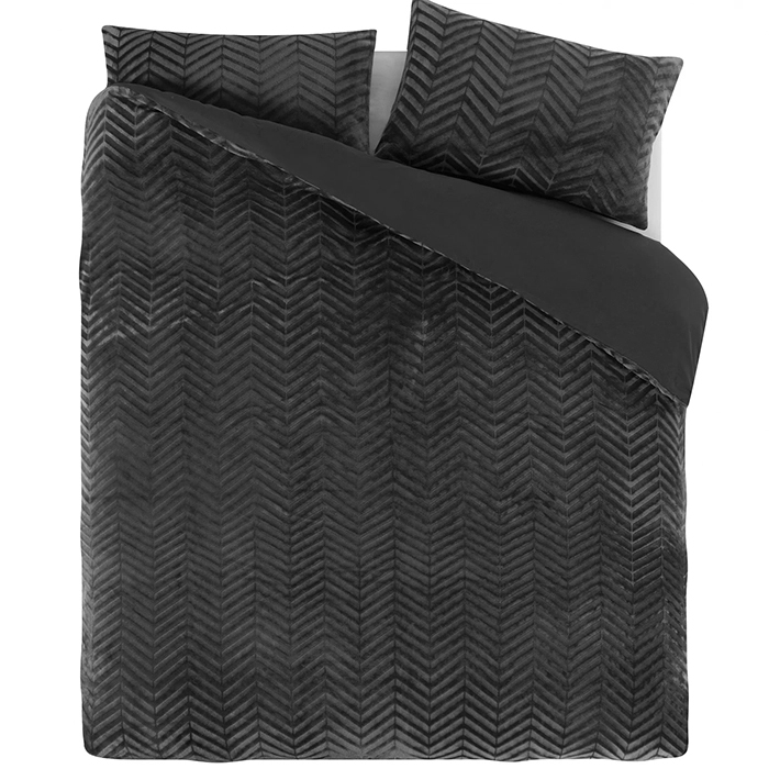 OEKO-TEX Teddy Dekbedovertrek Visgraatpatroon Antraciet-2-persoons (200 x 200/220 cm)