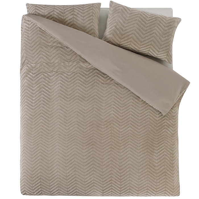 OEKO-TEX Teddy Dekbedovertrek Visgraatpatroon Taupe-2-persoons (200 x 200/220 cm)