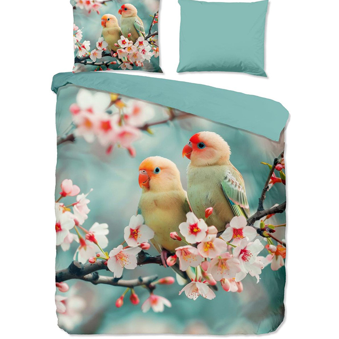 Good Morning Love Birds Dekbedovertrek Aqua-2-persoons (200 x 200/220 cm)