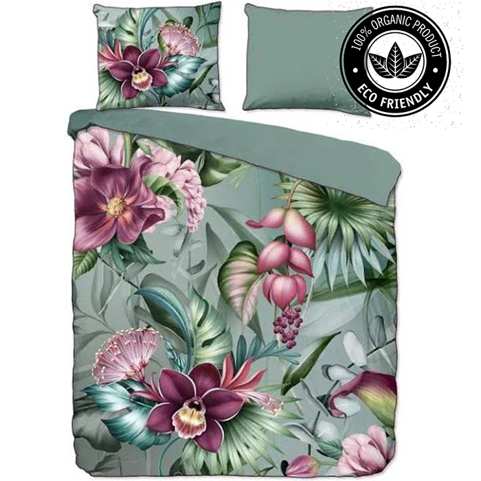 Descanso Allison Organic Dekbedovertrek Groen-Lits-jumeaux (240 x 200/220 cm)
