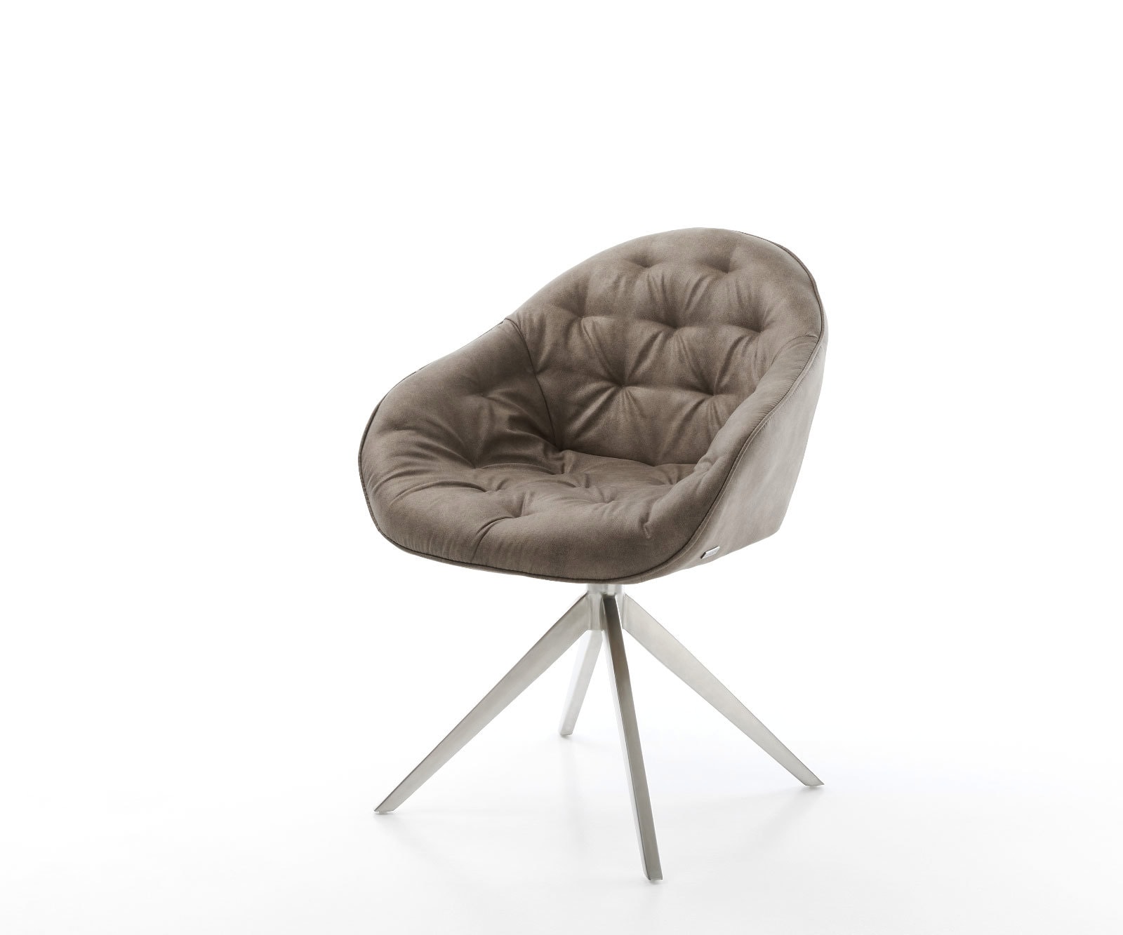 DELIFE Drehstuhl Gaio-Flex Mikrofaser Taupe Vintage Kreuzgestell breit Edelstahl 360° drehbar Wippfunktion