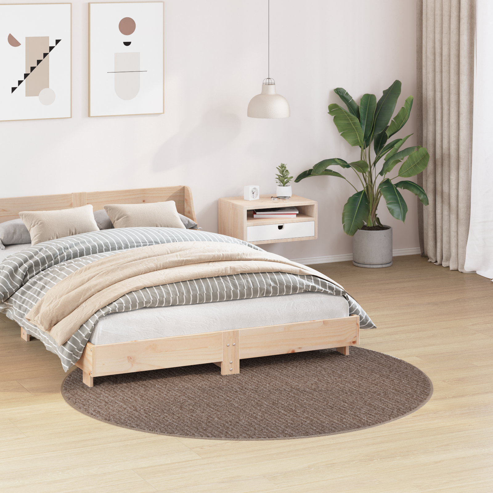 vidaXL Vloerkleed shaggy met latex onderkant ø160 cm bruin