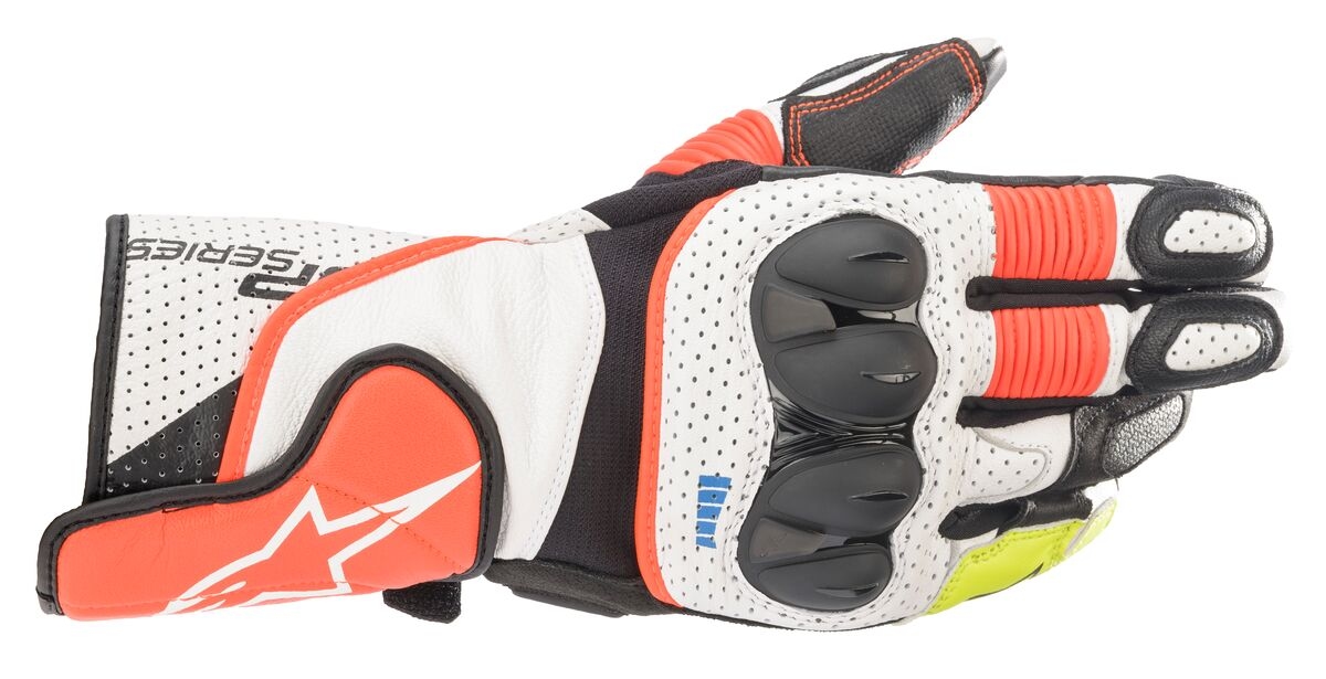 SP-2 V3, Race motorhandschoenen, Wit-Rood Fluo-Zwart