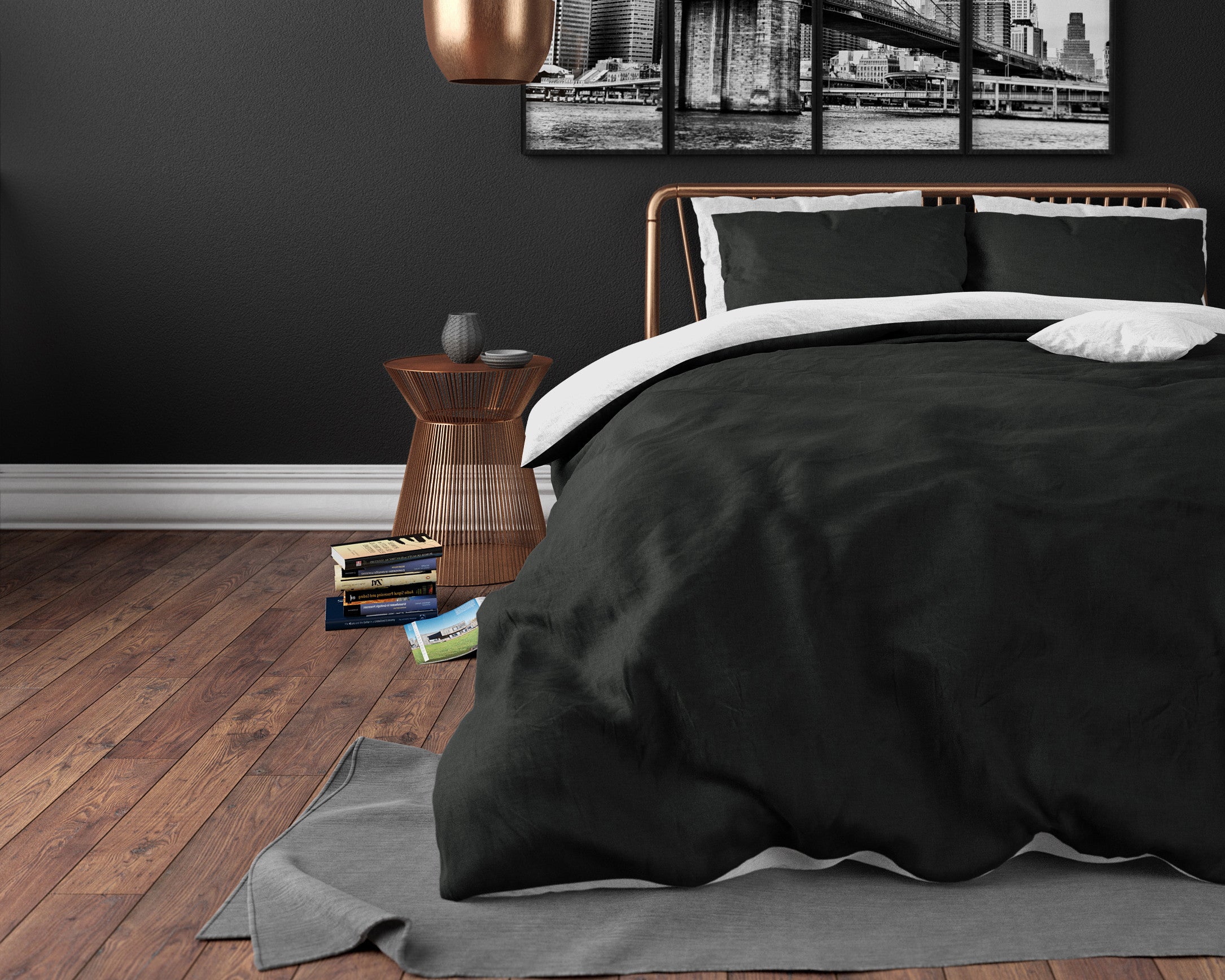 RoyalTextile - Twin Face Dekbedovertrek Micropercal - Wit/Zwart - 200 x 220