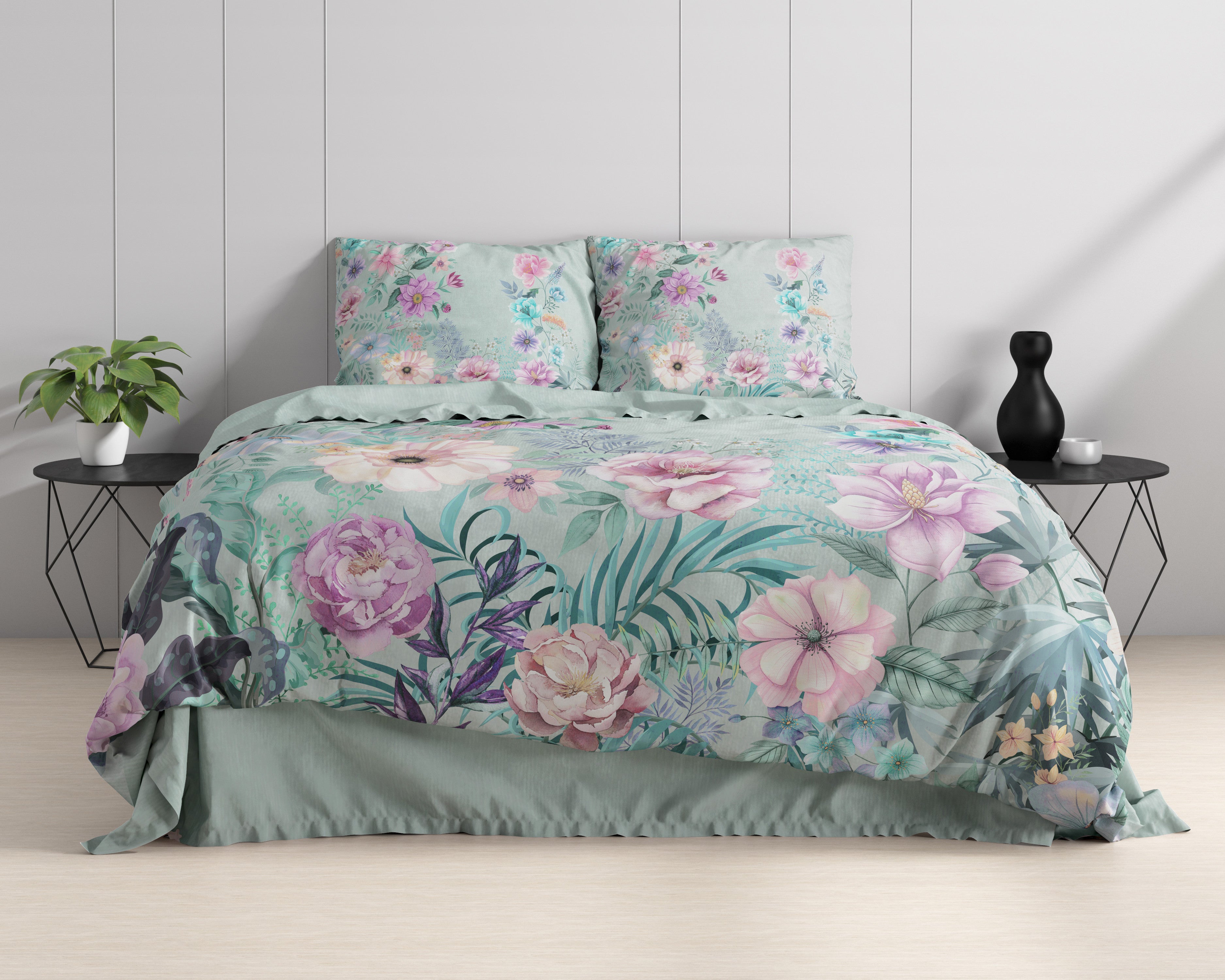 RoyalTextile - Flore Dekbedovertrek Katoen-Satijn - Blauw - 200 x 220