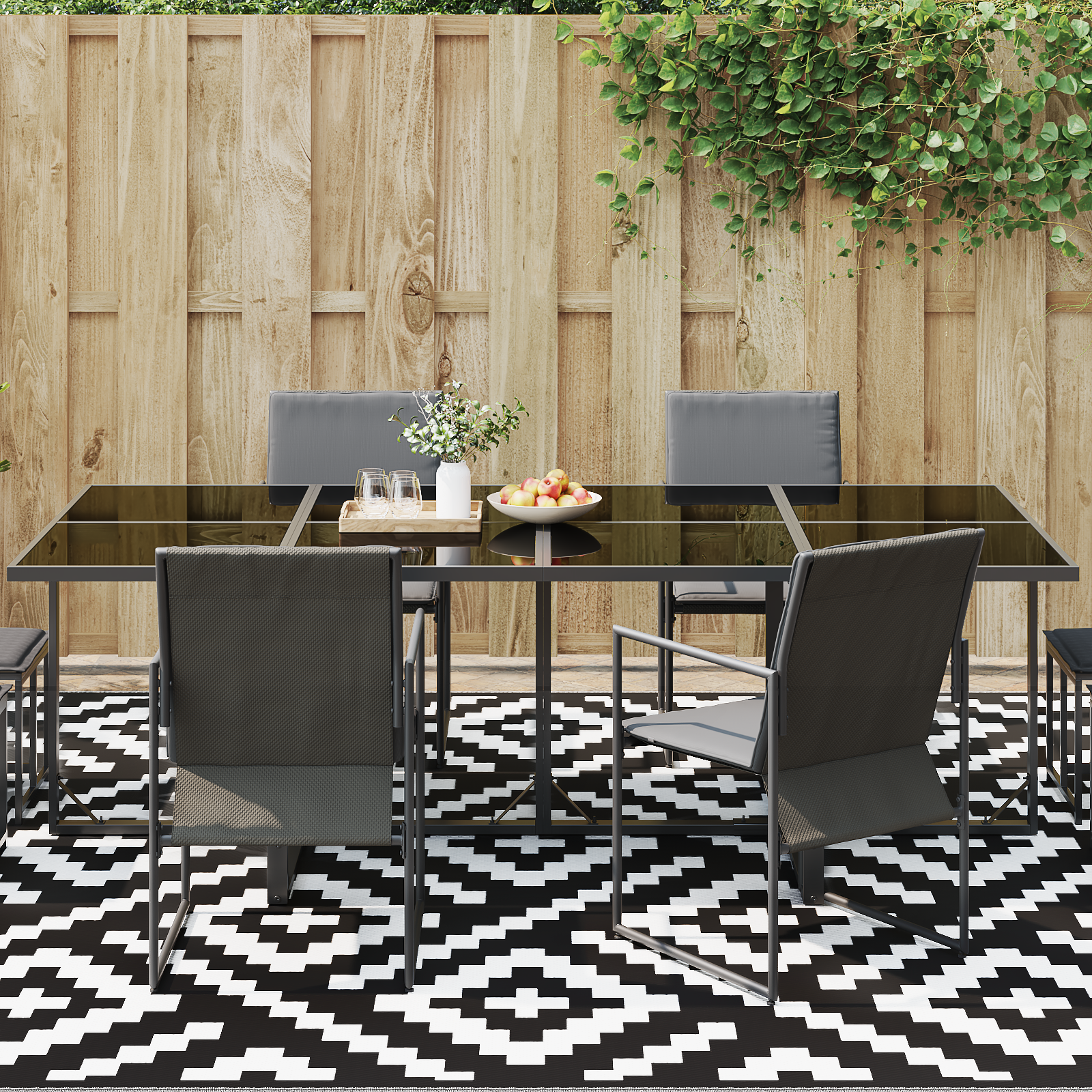 vidaXL Buitenvloerkleed ARAKIL Zwart en wit Polyester 300 x 400 cm