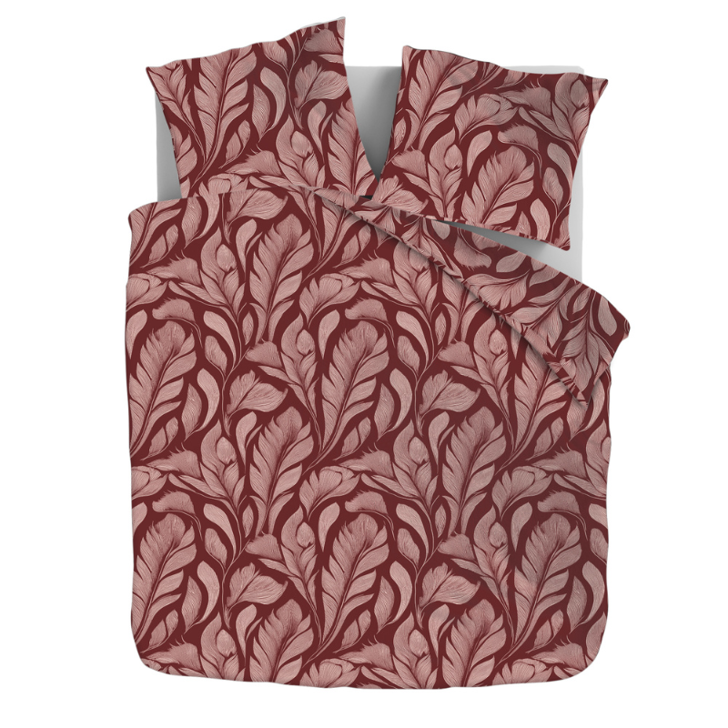 Zydante Dekbedovertrek Burgundy Leafs Natuur 200x200 Cm  - 