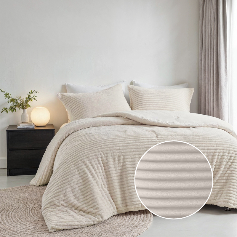 Fresh and Co Dekbedovertrek Teddy Rib Strepen 140x200 Cm Licht Grijs Verwarmend  - 