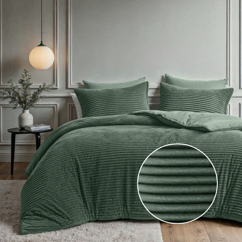 Fresh and Co Dekbedovertrek Teddy Rib Groen Strepen 240x200 Cm Verwarmend  - 