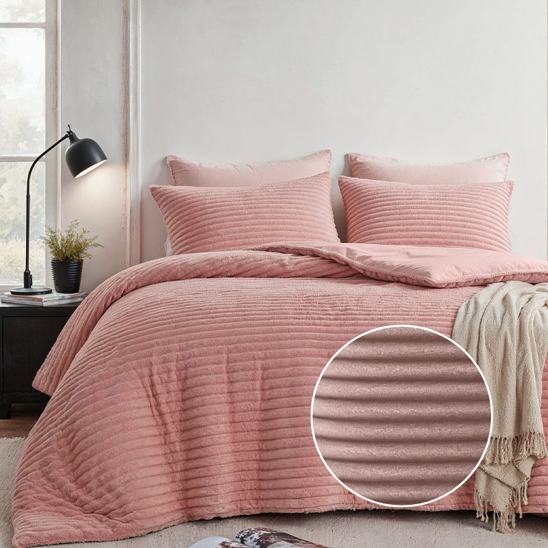 Fresh and Co Dekbedovertrek Teddy Rib Zacht Roze LitsJumeaux (240x220 Cm) Roze Microvezel Strepen  - Overtrek - 240x220 Cm (Lits-Jumeaux) - Fresh - 