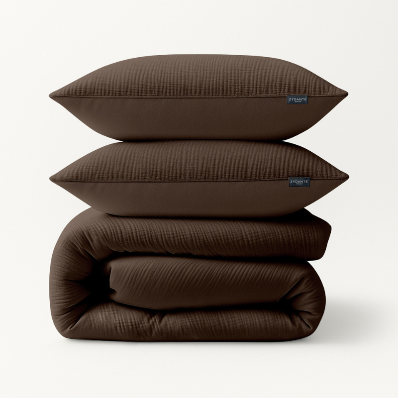 Zydante Dekbedovertrek Mousseline Effen 240x200 Cm Bruin Anti Allergie & Anti Huisstofmijt & Zacht  - 