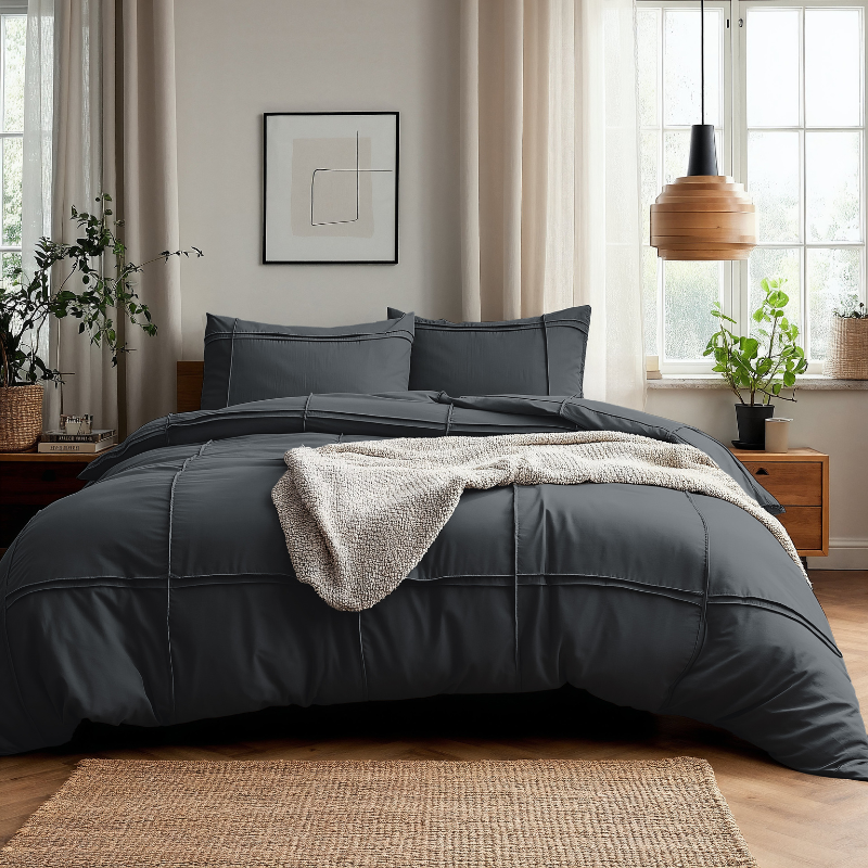 Sleeptime Dekbedovertrek Washed Tufted Antraciet 140x200 Cm Effen 140x200 Cm Anti Allergie  - 
