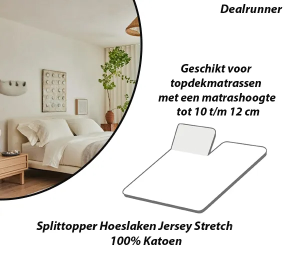 Dealrunner Splittopper Hoeslaken Jersey Stretch Cream100% Katoen in 2-Maten