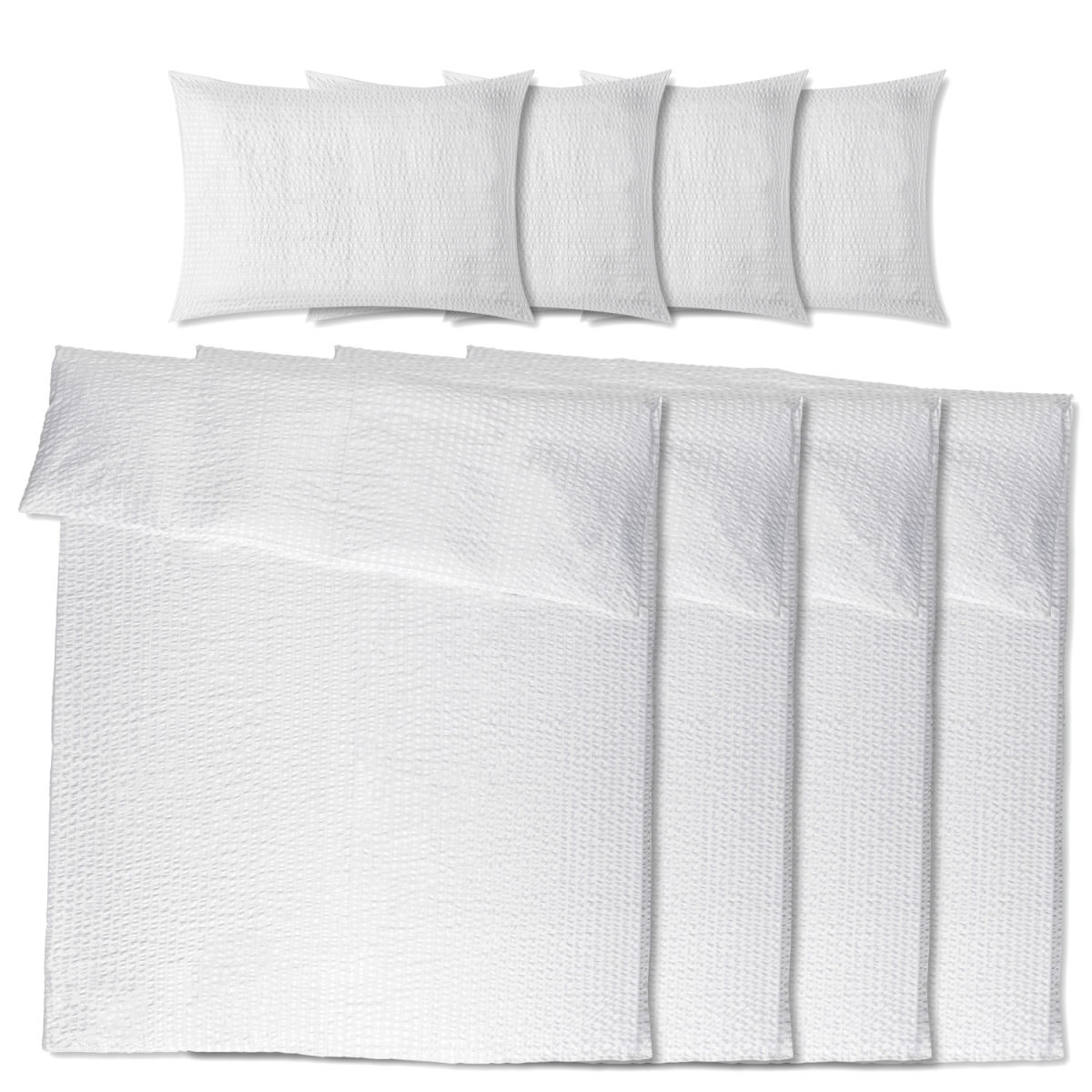 PULSIVA Voordeelpak Madisson Seersucker; 140x200 cm (BxL), 70x90 cm (LxB); wit; 4 set / verpakking