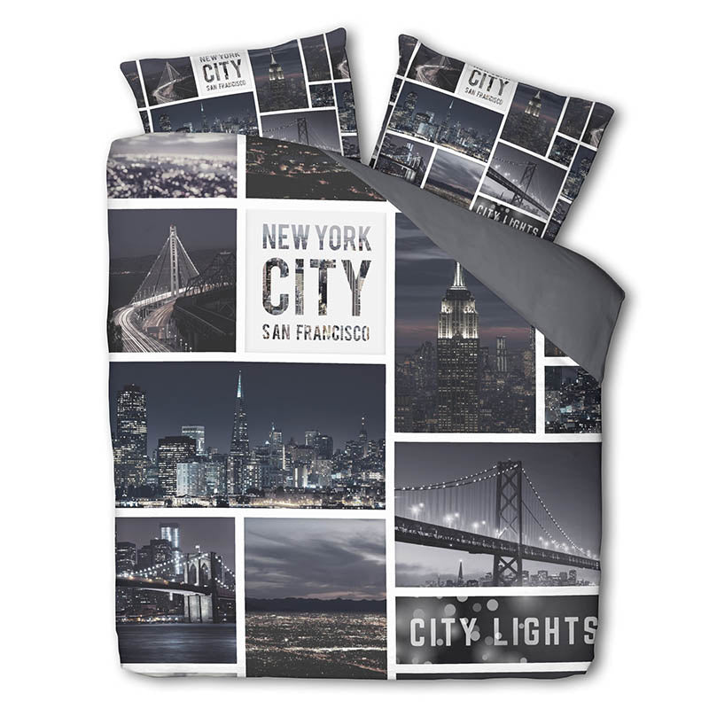 Fresh and Co Dekbedovertrek City Lights Tweepersoons (200x200 Cm) Meerkleurig Polyesterkatoen Landschap  - Overtrek - 200x200 Cm (Tweepersoons) - - 