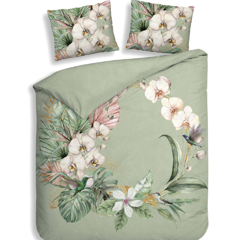 Heckett Lane Dekbedovertrek Ana Katoen Satijn Groen Bloemen 260x200 Cm Anti Allergie  - 