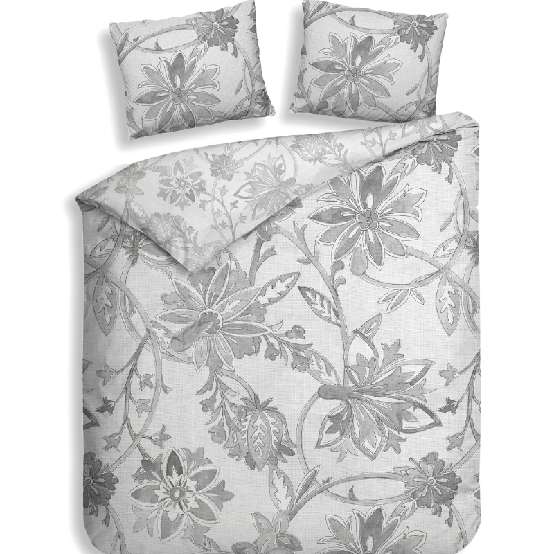 Heckett Lane Dekbedovertrek Neva Katoen Satijn Grijs Bloemen 260x200 Cm Anti Allergie  - 
