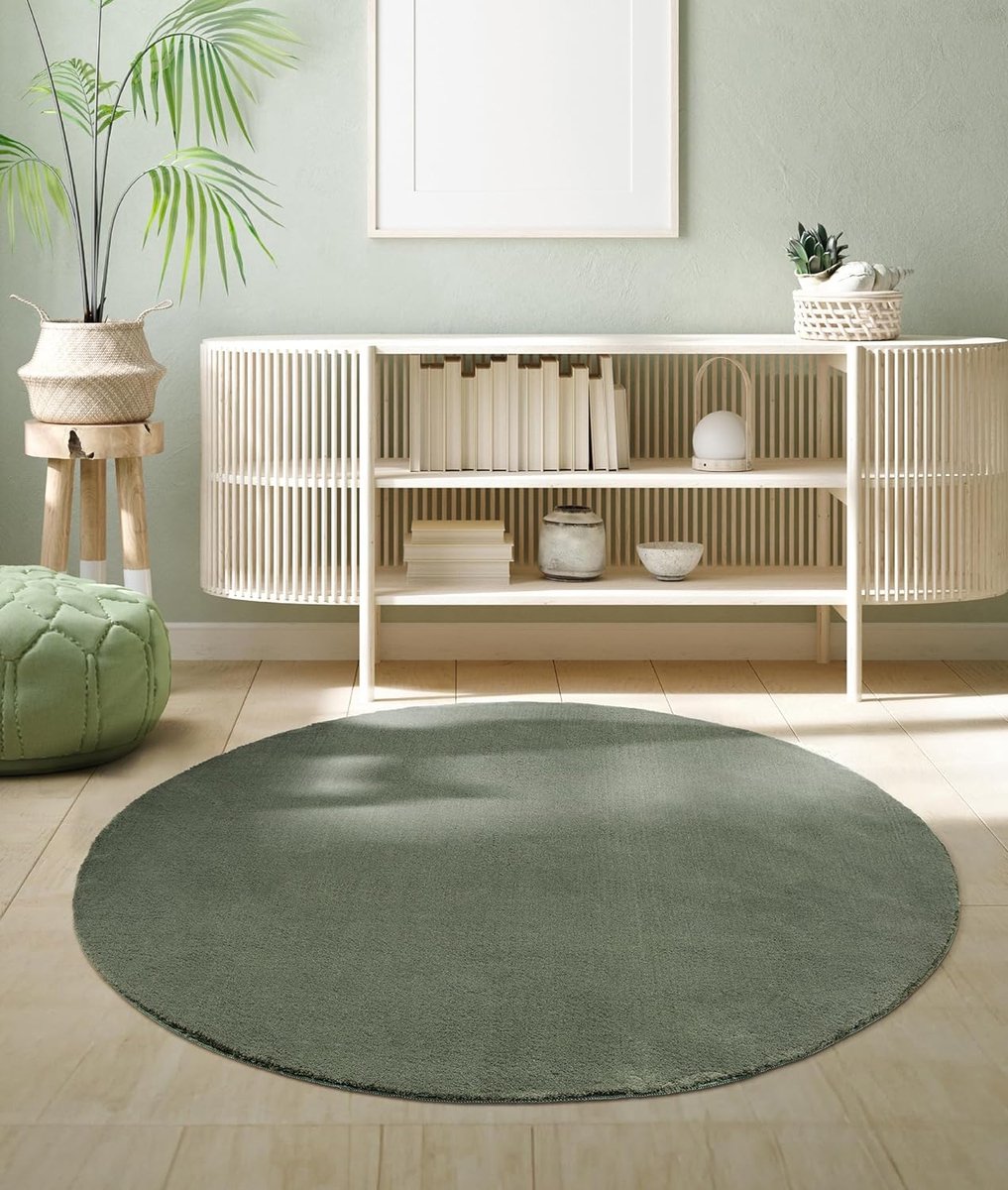 Merinos Karpet24 Loft - Luxe, Fluweelzacht Effen Vloerkleed in Donkergroen, Modern & Stijlvol-Ø 200 cm rond