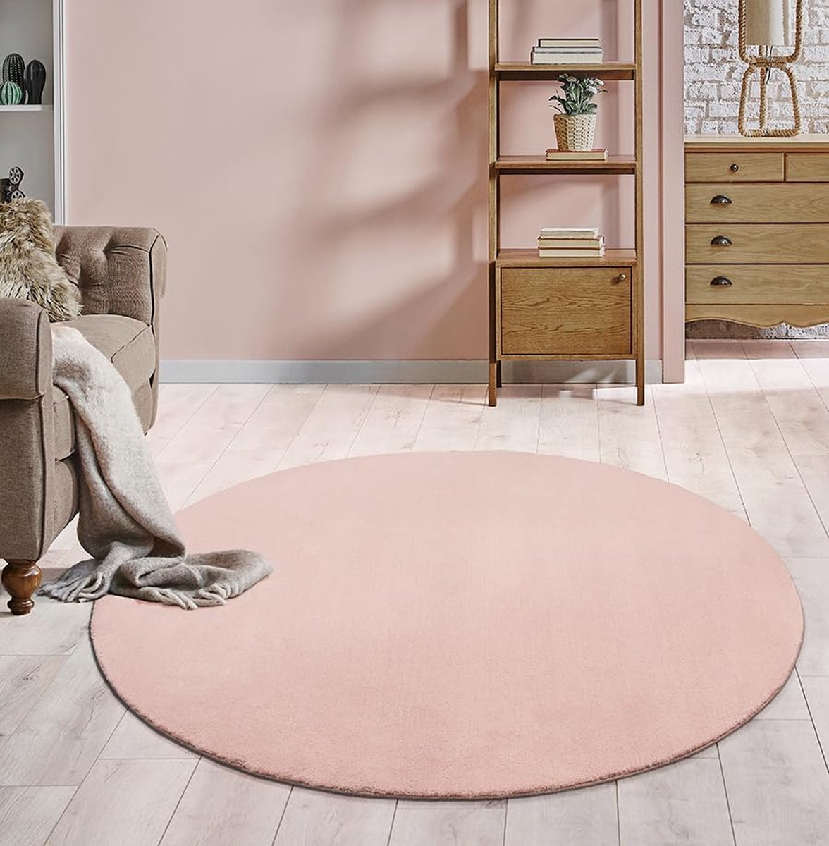 Merinos Karpet24 Loft - Luxe, Fluweelzacht Effen Vloerkleed in Roze-Blush, Modern & Stijlvol-Ø 200 cm rond