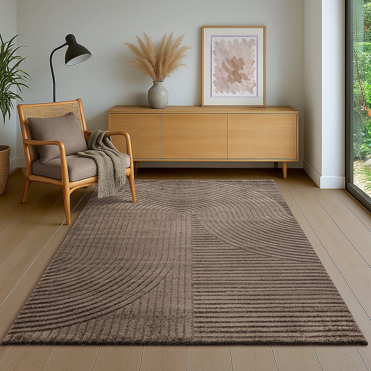 Merinos Vloerkleed Elio Japandi - Modern Design met Halve Cirkels in Bruin-200 x 290 cm