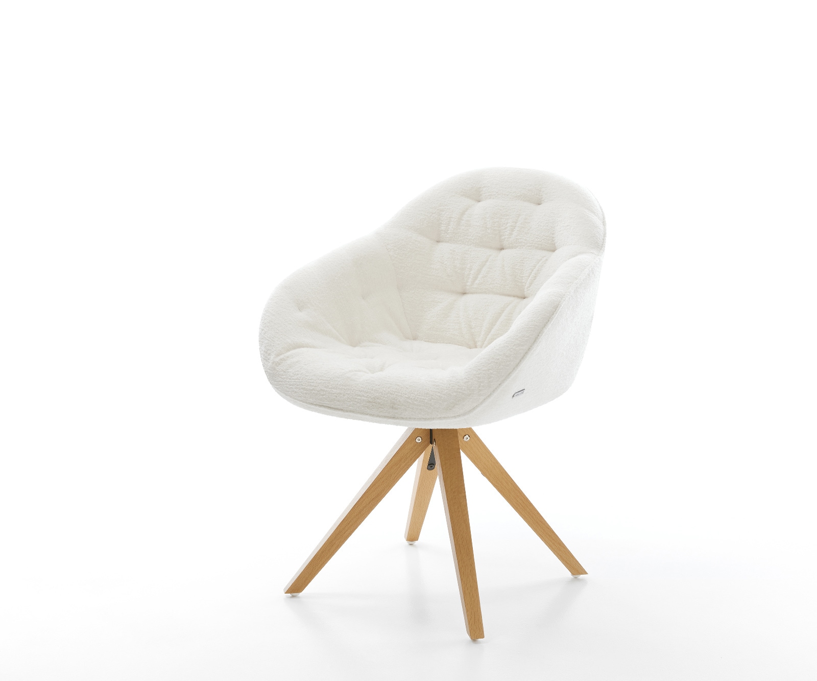 DELIFE Drehstuhl Gaio-Flex Bouclé Soft Beige Holzgestell kantig Natur 180° drehbar