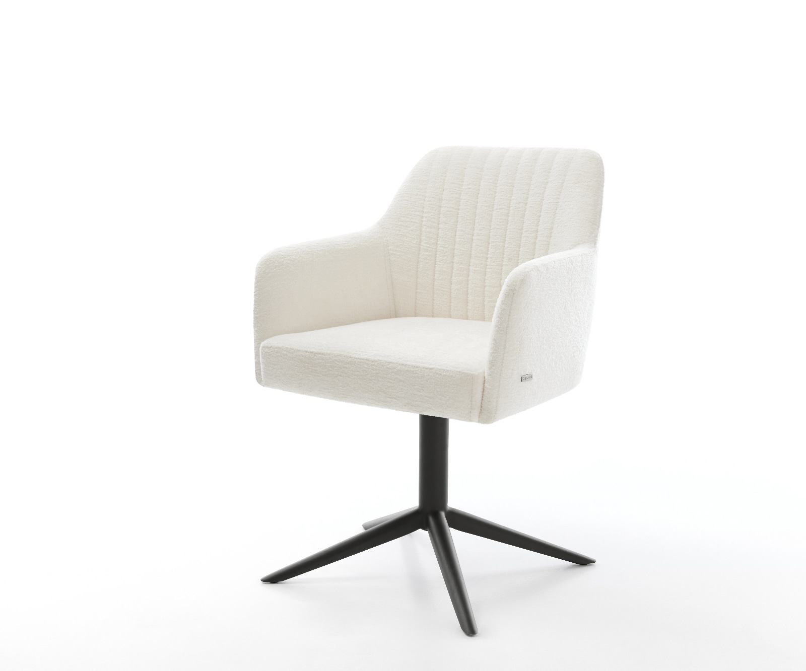 DELIFE Drehstuhl Greg-Flex Bouclé Soft Beige Fußkreuz Schwarz 360° drehbar Wippfunktion Taschenfederkern