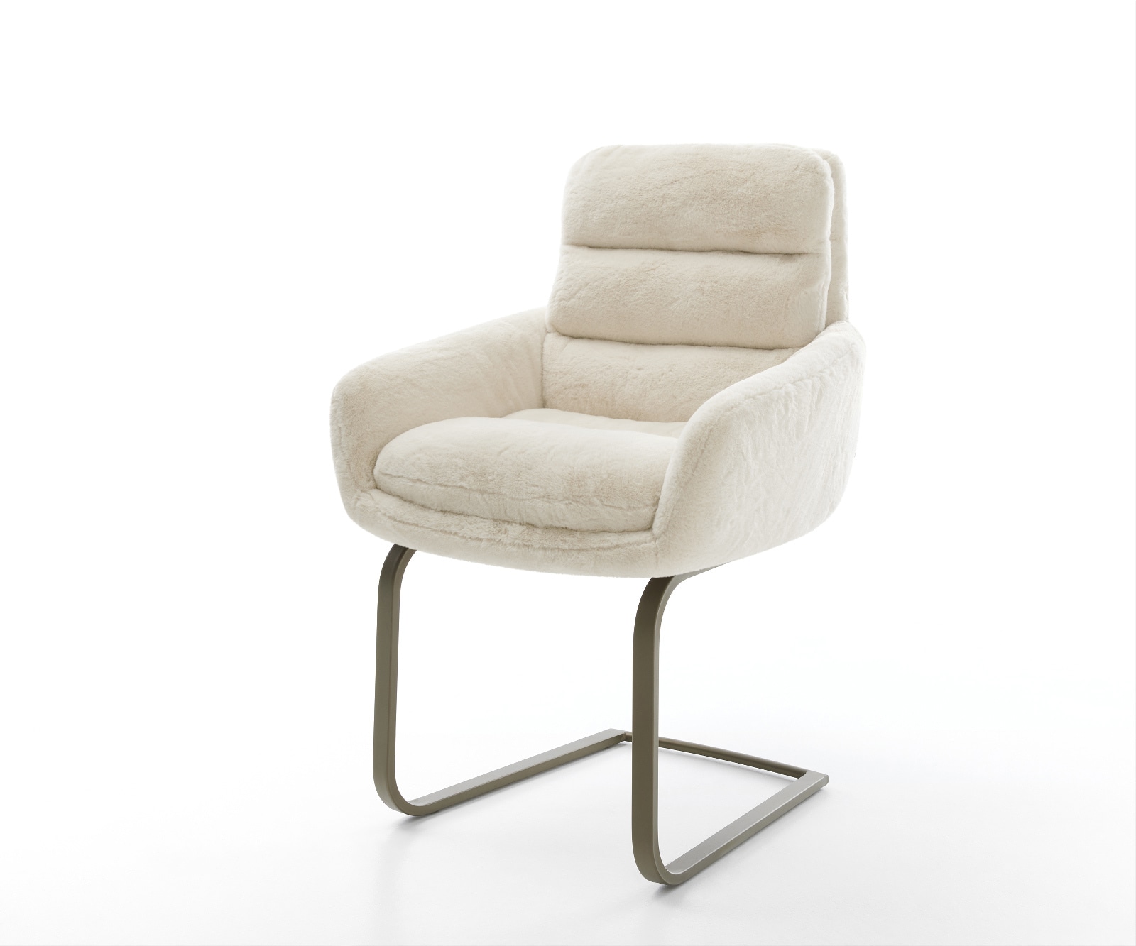DELIFE Freischwinger Abelia-Flex mit Armlehnen Plüsch Creme-Weiß Freischwinger flach Effektfinish Titan