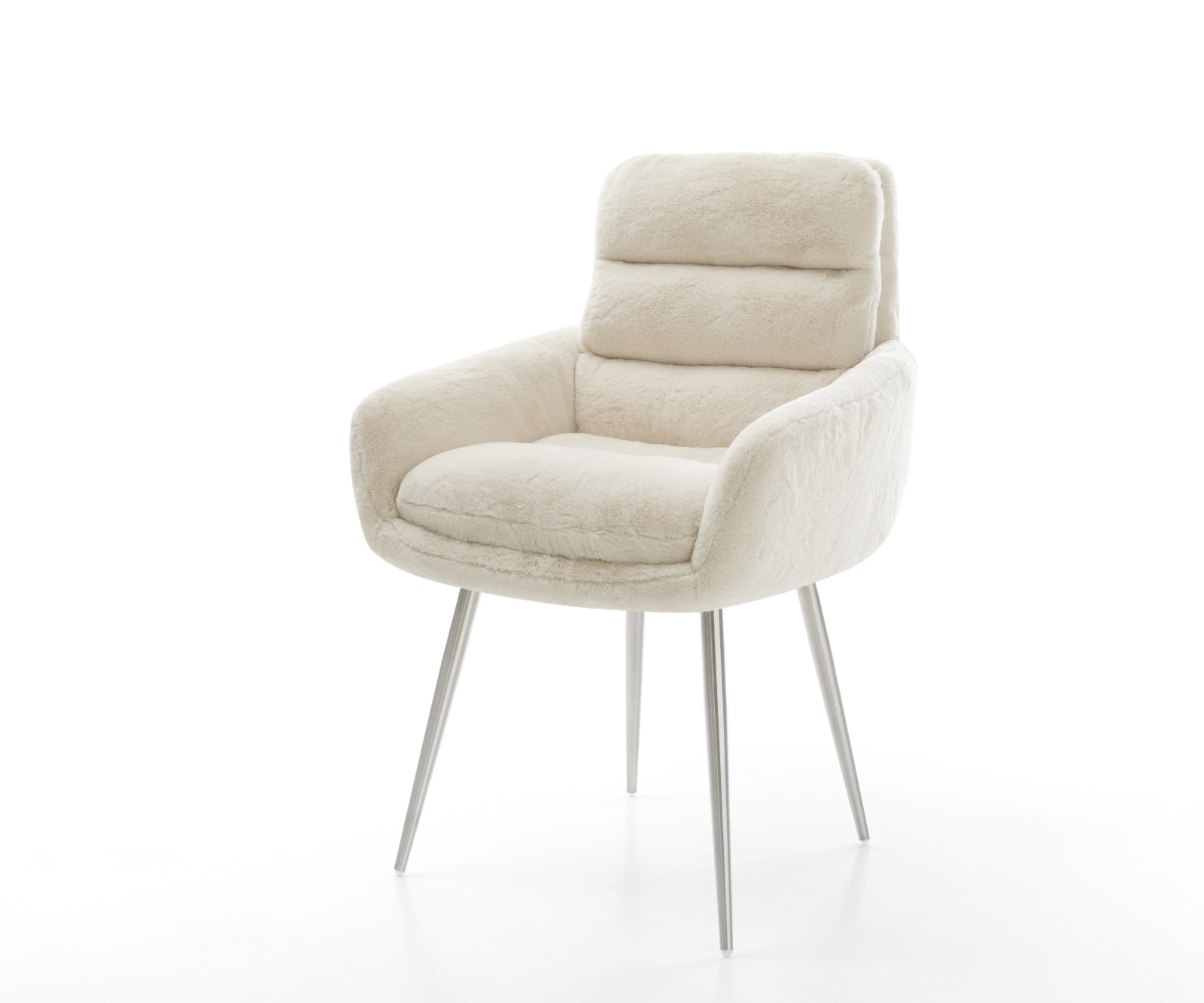DELIFE Esszimmerstuhl Abelia-Flex mit Armlehnen Plüsch Creme-Weiß 4-Fuß konisch Edelstahl