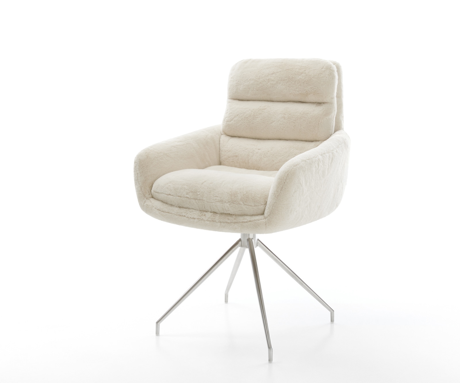 DELIFE Esszimmerstuhl Abelia-Flex mit Armlehnen Plüsch Creme-Weiß Kreuzgestell konisch Edelstahl