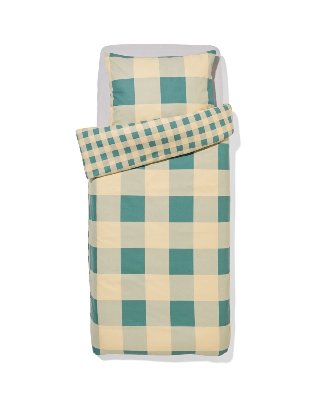 051 Dekbedovertrek 140x200/220cm Flanel Ruiten Groen-beige (groen)