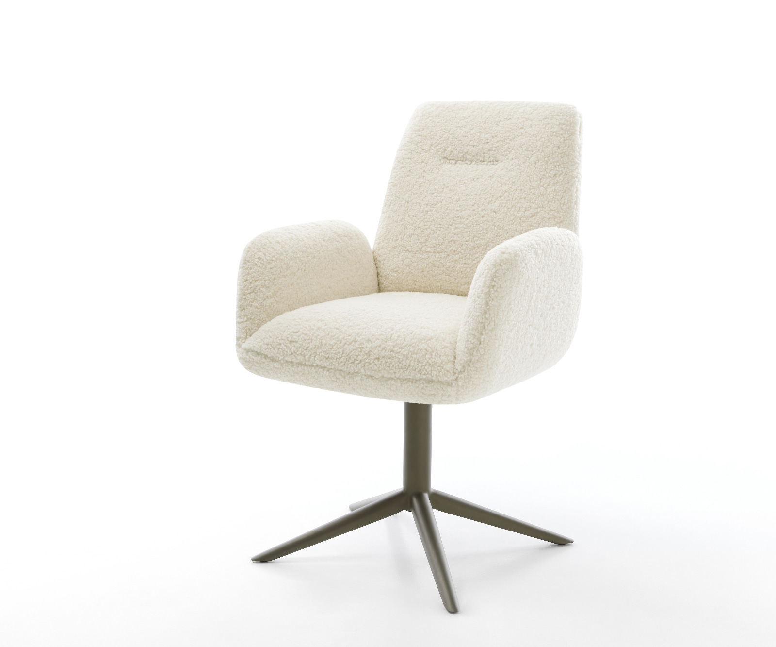 DELIFE Drehstuhl Zoa-Flex Teddystoff Beige Fußkreuz Effektfinish Titan 360° drehbar Wippfunktion Taschenfederkern