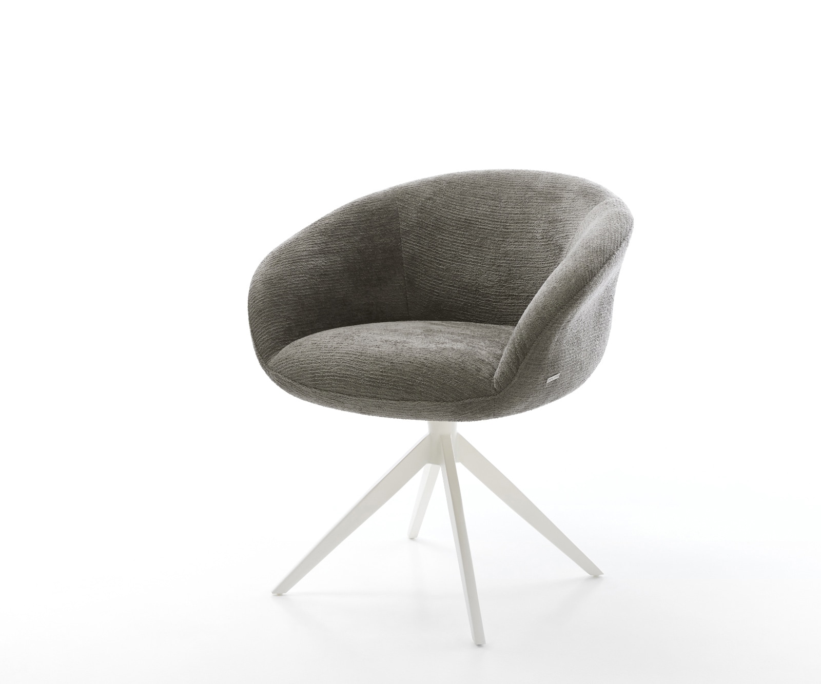 DELIFE Drehstuhl Vinka-Flex mit Armlehnen Bouclé Soft Schlamm Kreuzgestell breit Weiß 360° drehbar Wippfunktion Taschenfederkern